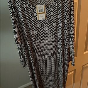 Michael Kors Black and White Patterned Long Sleeve Dress NWT